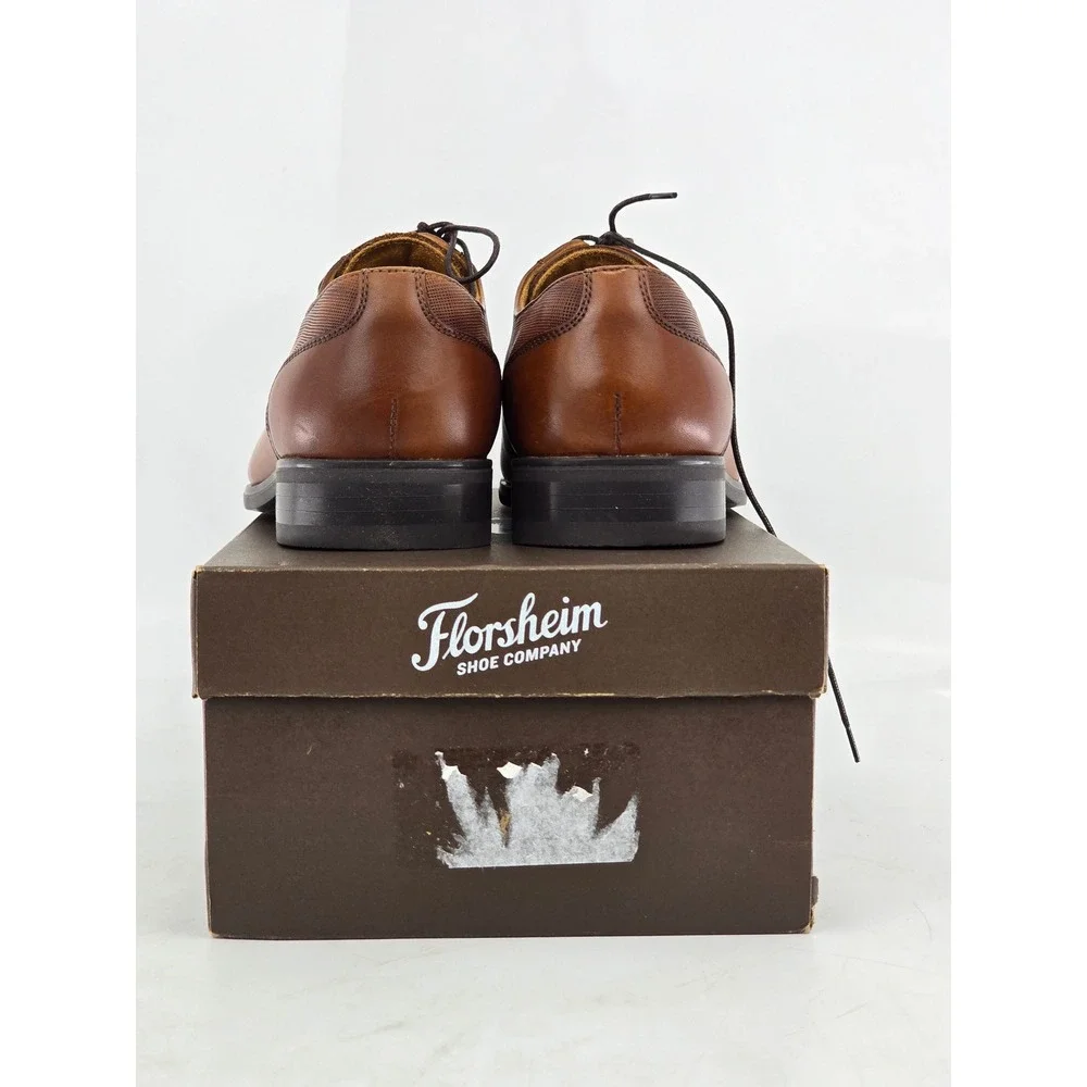 Florsheim Jackson PT OX Mens 7 M Cognac Plain Toe Derby Shoes - Excellent